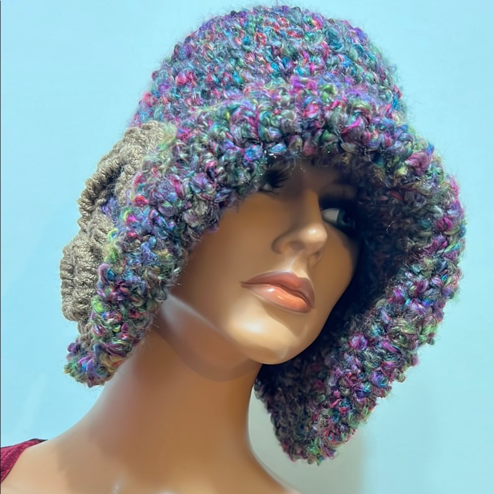 Multicolor Crochet Bucket Hat - Women's Cozy Knit Hat